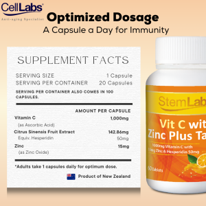 StemLabs® Vitamin C 1,000mg with Zinc Plus - Immune Supplement